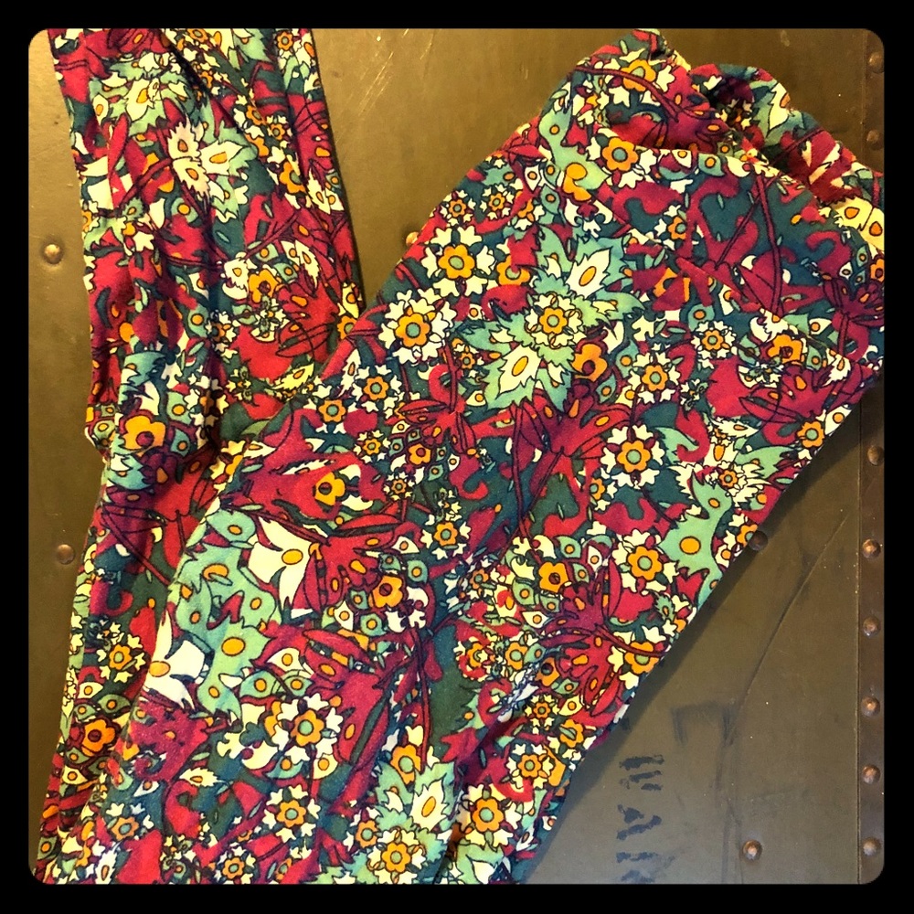 Lularoe one size leggings. Burgundy with floral.
